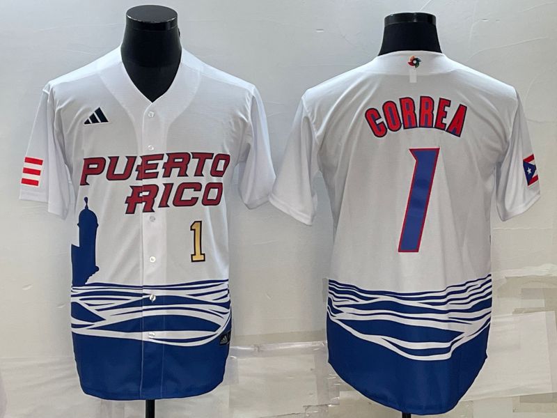Men 2023 World Cub #1 Correa White MLB Jersey2